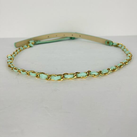 Wet Seal Skinny Faux Leather Teal Green Belt Gold Chain Womens Size Small - Picture 2 of 8
